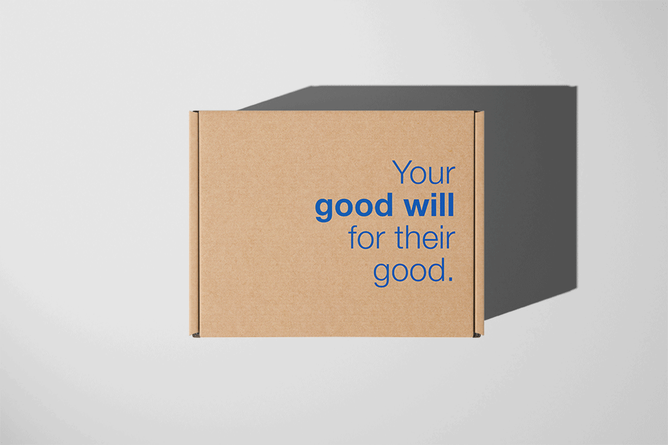 box gif Brown box with your good will for their good written on it