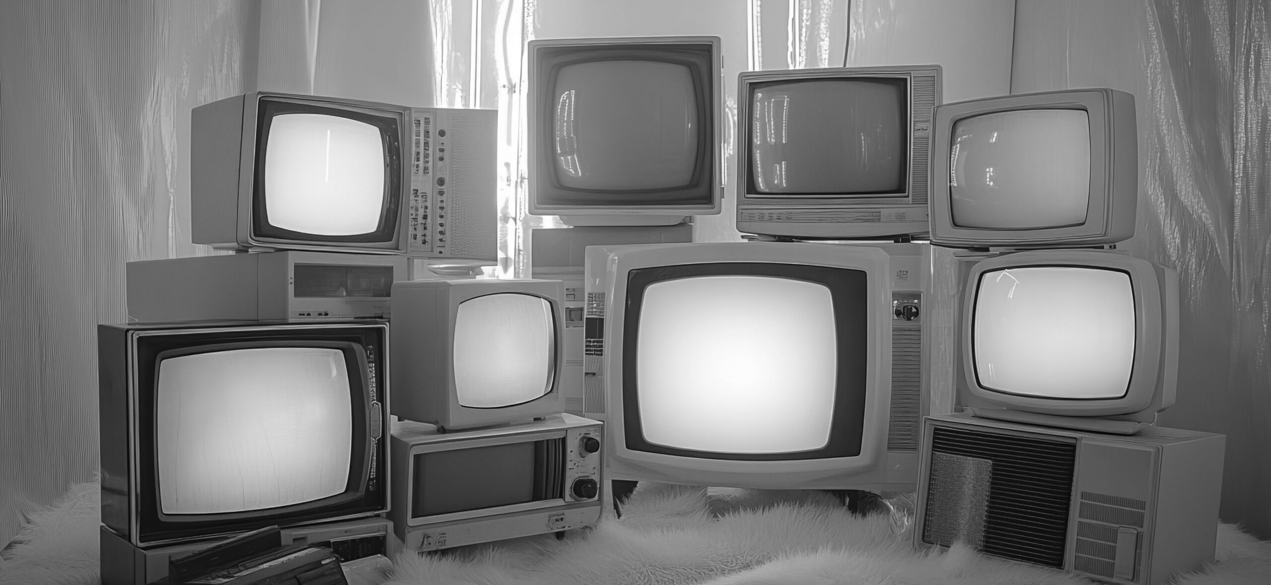 Retro Television Set Arrangement In Pink Neon Room