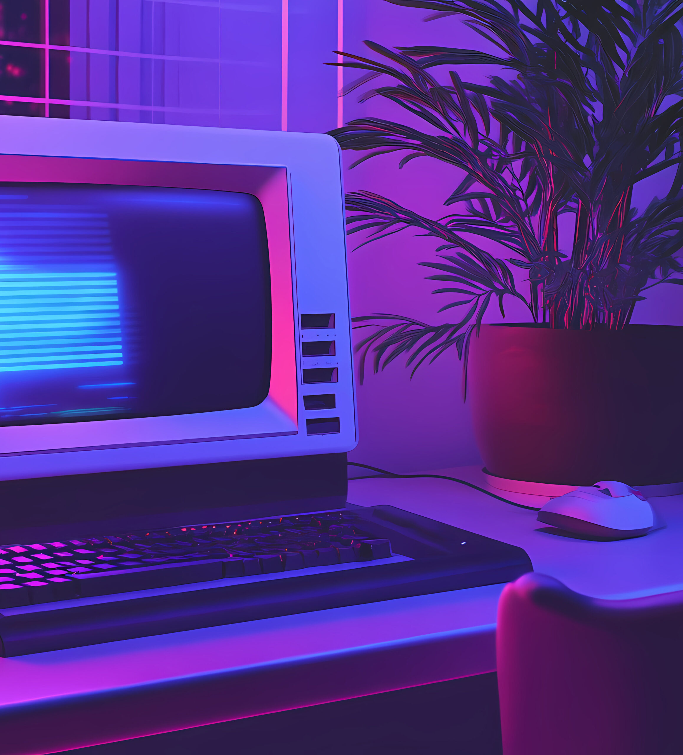 Vintage Retro Personal Computer With Vaporwave , Aesthetic And S